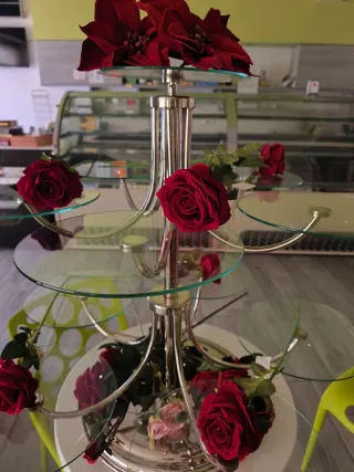 Alzata torte o altro in vetro e metallo