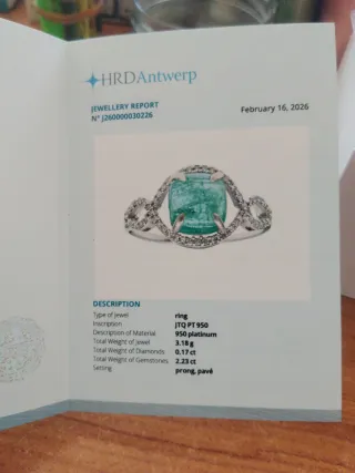 Anillo Platino Esmeralda y Diamantes