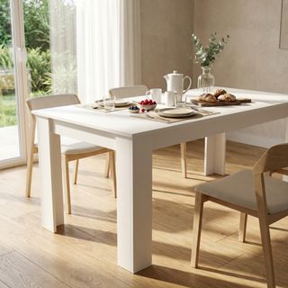 Tavolo Cucina Bianco Fisso Rettangolare 138x80Cm