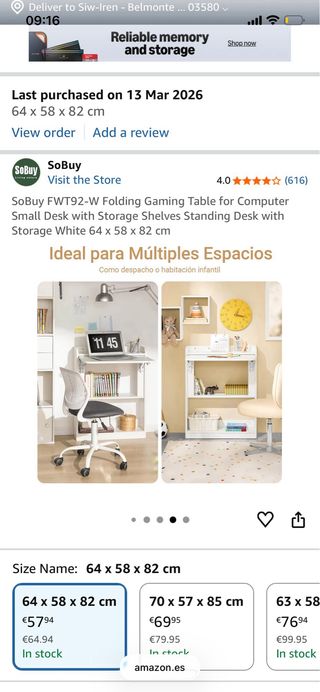 Escritorio Plegable SoBuy Blanco