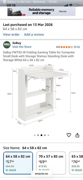 Escritorio Plegable SoBuy Blanco