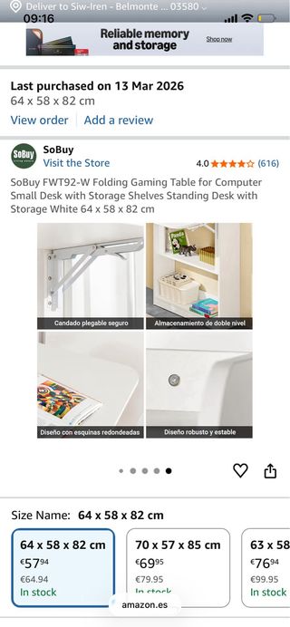 Escritorio Plegable SoBuy Blanco