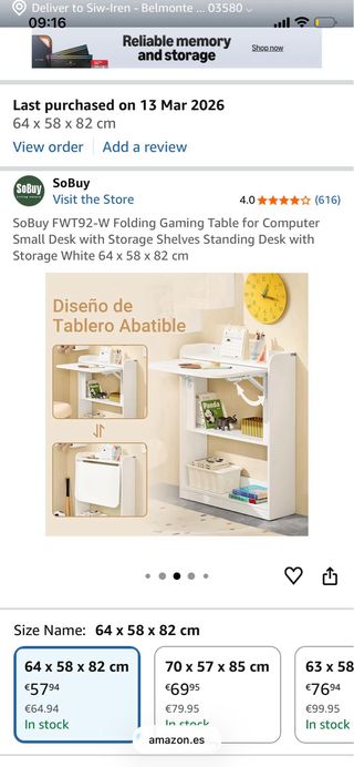 Escritorio Plegable SoBuy Blanco