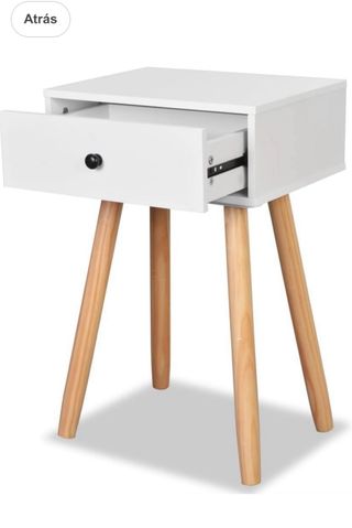 Coppia di Comodini Bianchi con Gambe in Legno