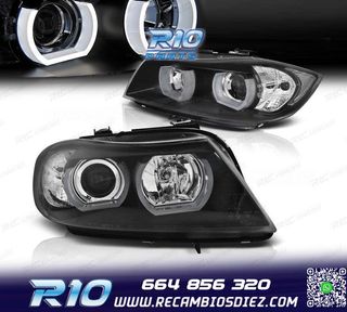 FAROS BMW E90 E91 05-08 OJOS ANGEL 3D FONDO NEGRO