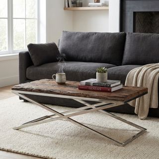 Tavolino Salotto 130x70cm Legno Base Metallo Cromo