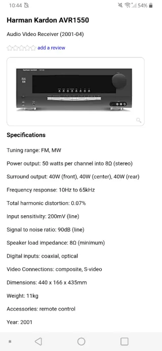 Amplificador Harman Kardon AVR 1550