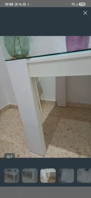 Mesa extensible comedor cristal y madera.