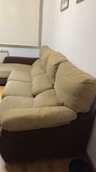 Sofá chaise longue tela beige y marrón