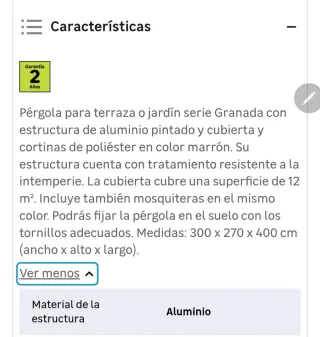 Pérgola de aluminio modelo Granada 300x400cm