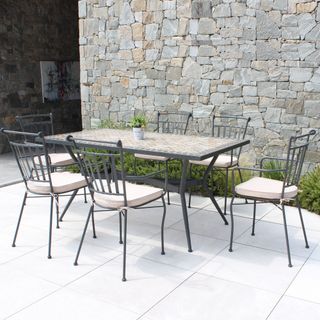 Tavolo Pranzo 160x90cm Ceramica Mosaico Base Ferro