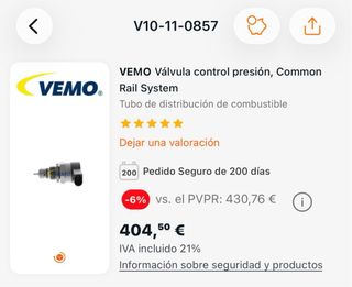 Válvula control presión de combustible