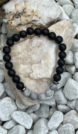 Set 4 bracciali Diaspro grigio, Onice e strass