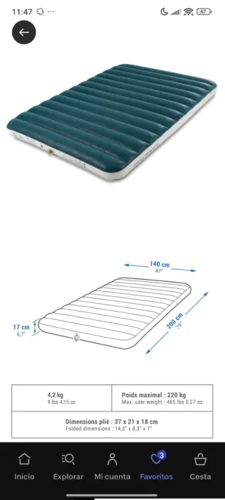 Colchón hinchable nuevo 2 personas, sin abrir