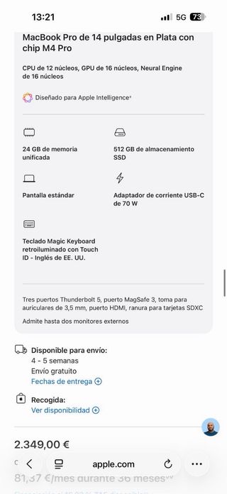 MacBook Pro da 14 pollici in Argento con chip M4