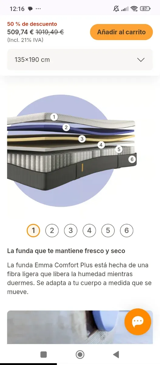 135x190 NUEVO EMMA HYBRID PREMIUM COLCHON MUELLES