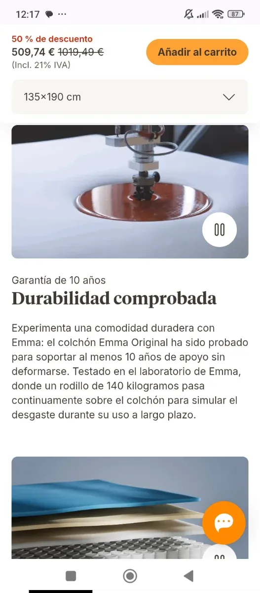 135x190 NUEVO EMMA HYBRID PREMIUM COLCHON MUELLES