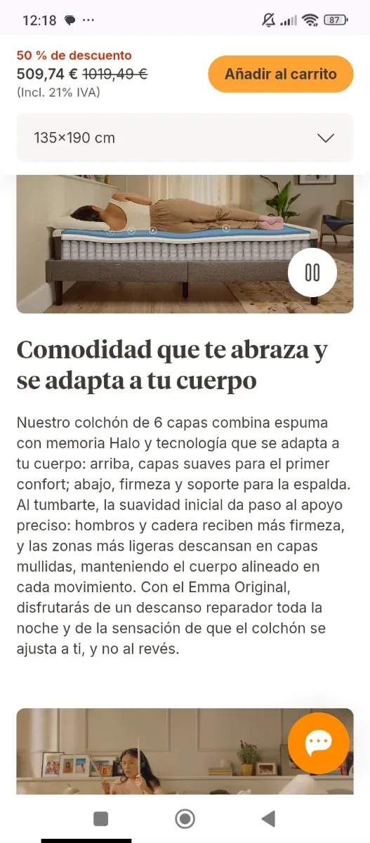 135x190 NUEVO EMMA HYBRID PREMIUM COLCHON MUELLES