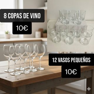8 copas vino y 12 vasos pequeños