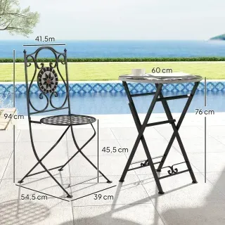 Mesa y 2 Sillas Jardín TARA Plegables