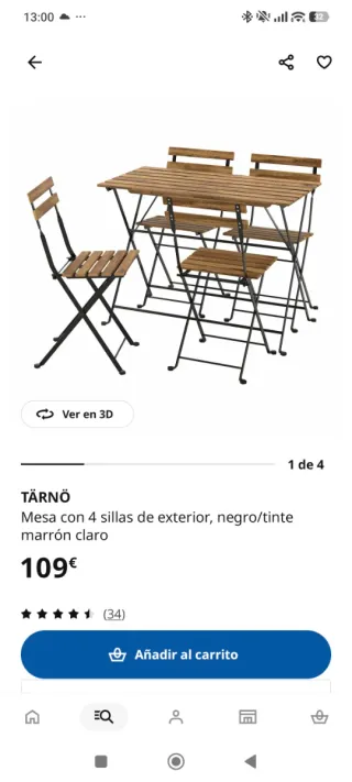 Conjunto mesa y 4 sillas TÄRNÖ IKEA