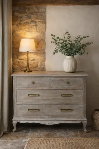 Cómoda antigua en madera lavada