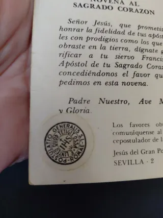 RELIQUIA Estampa Francisco Tarín S.J. Sevilla