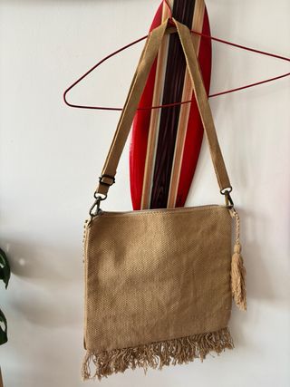 Bolso étnico beige y multicolor