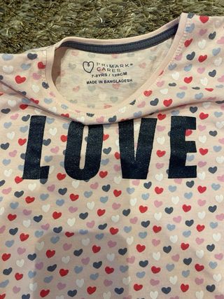 2 Camisetas Niña Unicornio y Corazones 7-8 Años