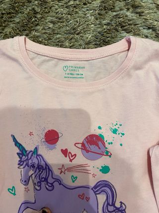 2 Camisetas Niña Unicornio y Corazones 7-8 Años