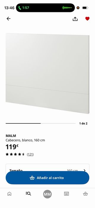 Cabecero MALM blanco 160 cm