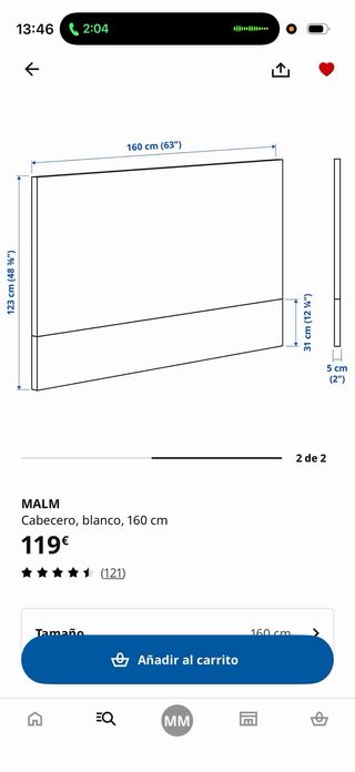 Cabecero MALM blanco 160 cm