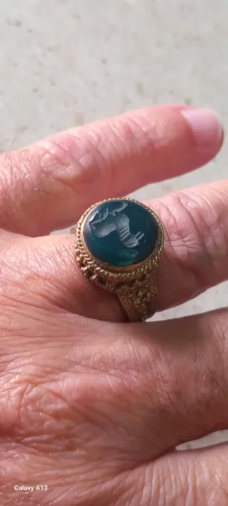 Anello sigillo afghano con pietra verde