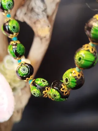 Collana Murano Vintage Perle Nere e Verdi