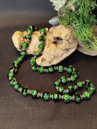 Collana Murano Vintage Perle Nere e Verdi