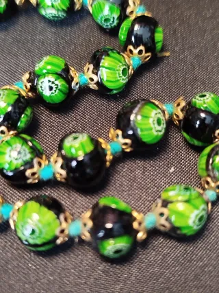Collana Murano Vintage Perle Nere e Verdi