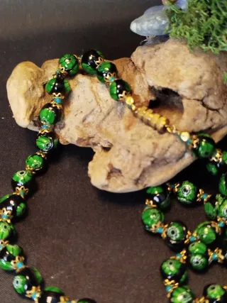 Collana Murano Vintage Perle Nere e Verdi