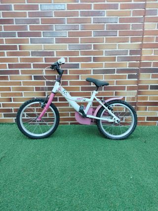 Bicicleta infantil blanca y rosa 16 pulgadas