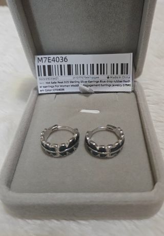 Orecchini Argento 925 Smalto Blu Foglia