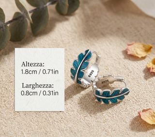 Orecchini Argento 925 Smalto Blu Foglia