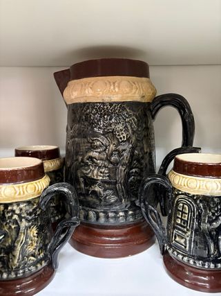 Jarra y 5 Tazas Cerámica Vintage