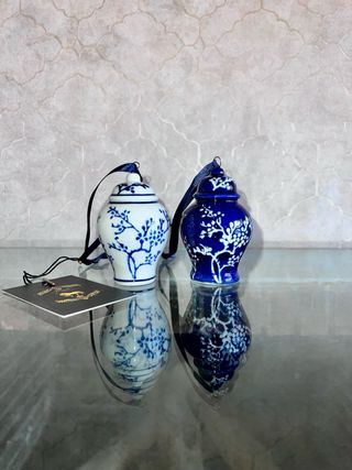 2 Mini Jarrones Cerámica Oriental Colgantes