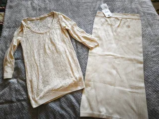 Conjunto Falda Midi Bershka y Top Zara Beige, XS,S