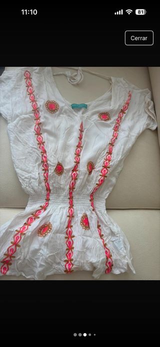 Vestido Playa Dalias Blanco/Rosa T-S