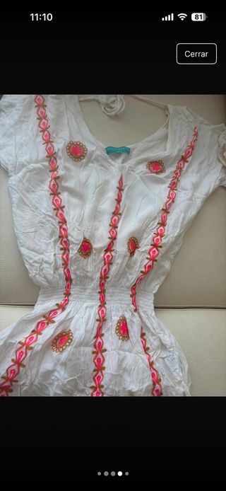 Vestido Playa Dalias Blanco/Rosa T-S