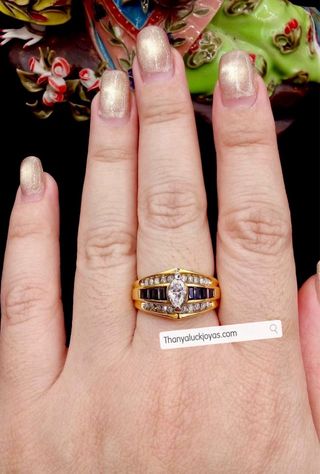 Anillo Oro 14K Diamante Marquise Zafiros