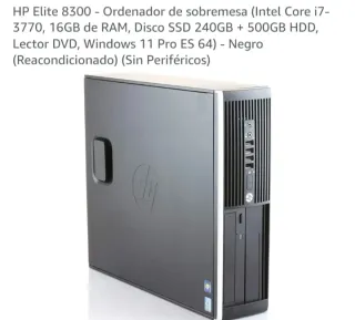 HP Elite 8300 Torre PC Intel i7 16GB RAM SSD+HDD