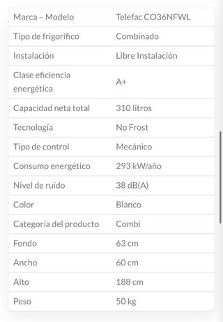 Frigorífico Telefac Blanco