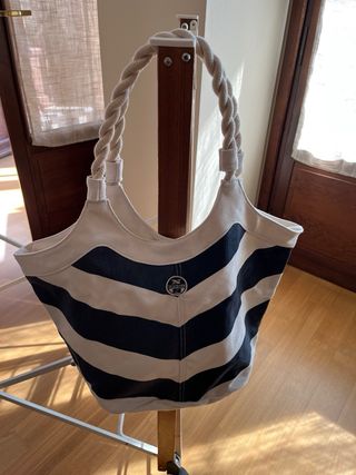Borsa spiaggia cotone righe bianche blu