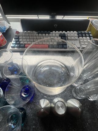 Juego Licorera Vidrio Azul y Transparente